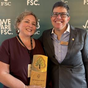 2025 Presidents Award Chestnut Carbon Briana Capra with FSC US President Sarah Billig