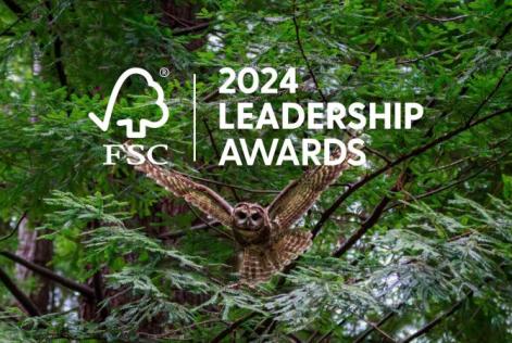 An owl flies through a forest with text reading “FSC 2024 Leadership Awards.”