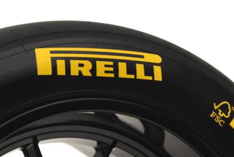 Close-up of a Pirelli tire featuring the FSC logo printed on the sidewall.